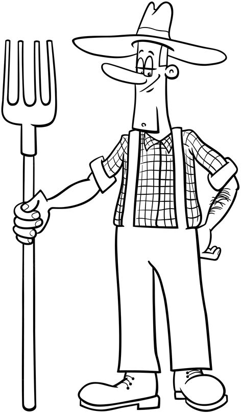 Premium Vector | Farmer cartoon coloring page