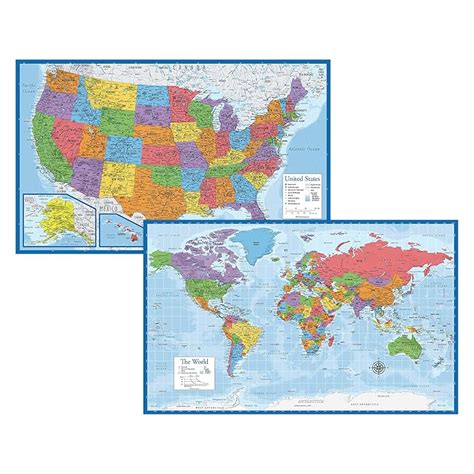 Buy Laminated World Map & US Map Poster Set - 18" x 29" - Wall Chart ...