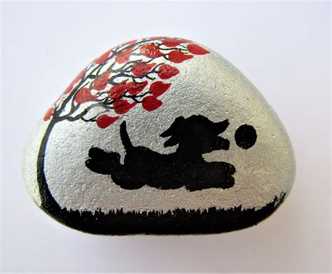 Dog Painting Stone Art Black Dog Gift Painted Rock Hand - Etsy