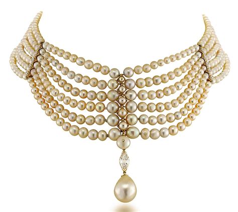 A NATURAL PEARL AND DIAMOND CHOKER NECKLACE | Christie's