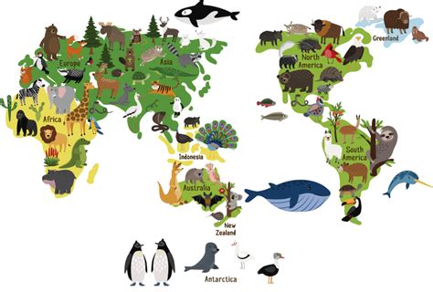 Australian Kids Animal World Map world map wall sticker - TenStickers