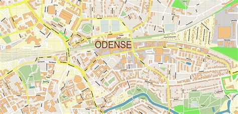 Odense Denmark Map Vector City Plan High Detailed Street Map editable Adobe Illustrator in layers