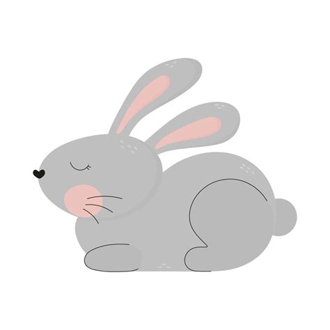 Cute grey rabbit hand drawn vector illustration. Cartoon animal ...