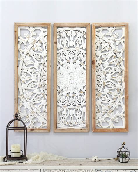 Buy CASOLLY Carved Wood Wall Decor,Floral-Patterned Wooden Panels (Set ...