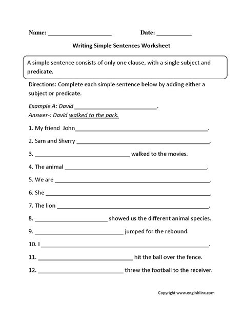 Simple Sentences Worksheet 3rd Grade