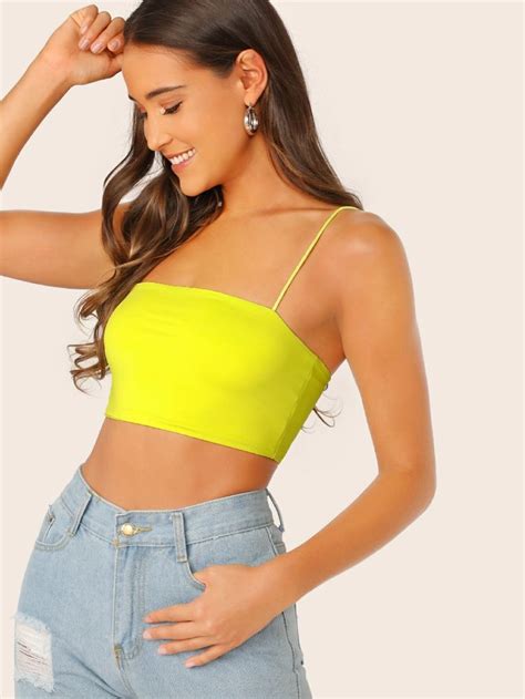 Neon Yellow Cropped Cami Top | SHEIN USA in 2020 | Cami crop top, Cami ...