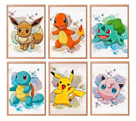 Pokemon Wall Art Watercolor Digital Prints Nursery Bedroom - Etsy Canada