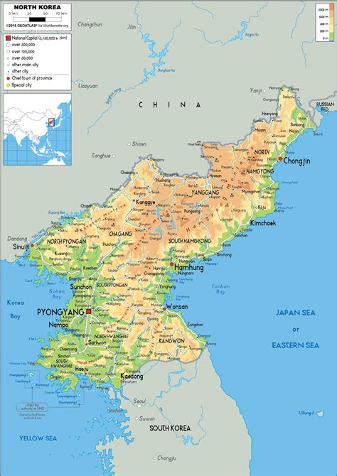 Large size Physical Map of North Korea - Worldometer