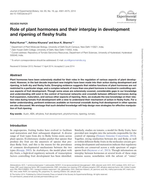 (PDF) Role of plant hormones and their interplay in development and ripening of fleshy fruits