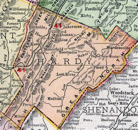 Hardy County, West Virginia 1911 Map by Rand McNally, Moorefield, Wardensville, Baker, WV