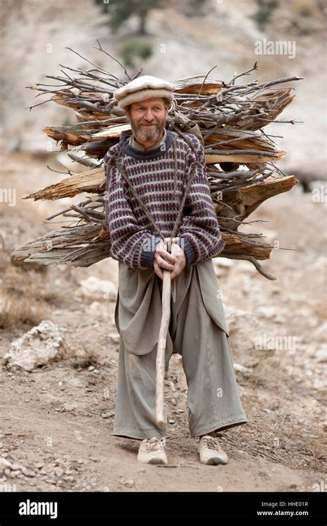 A Kalasha man carrying firewood, Kalasha valley, Chitral, North West ...