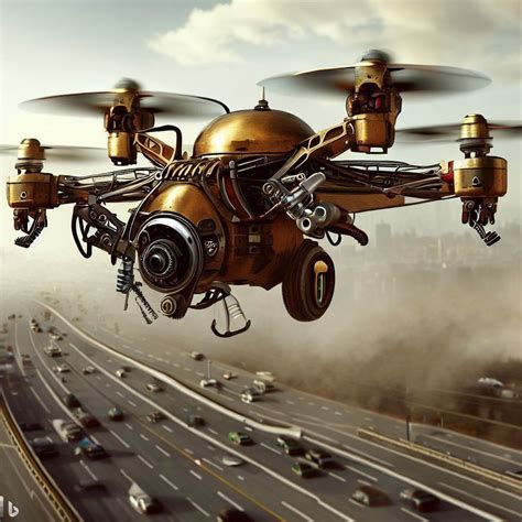 Steampunk drone flying over traffic : r/dalle2