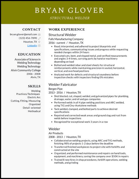 Welder Student Resume Sample