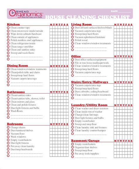 House Cleaning Checklist Excel ~ Excel Templates