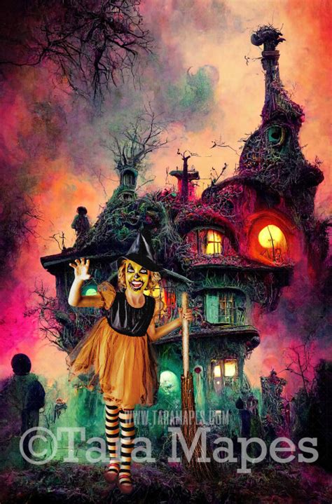 Halloween Digital Backdrop - Surreal Ghost House - Fun Haunted House ...