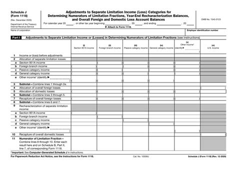 IRS Form 1118 Schedule J Download Fillable PDF or Fill Online Adjustments to Separate Limitation ...