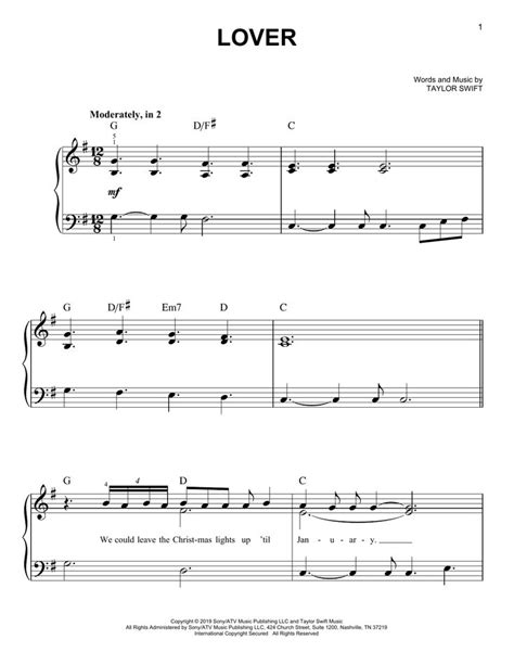 Taylor Swift 'Lover' Sheet Music and Printable PDF Music Notes