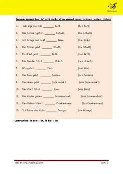 Worksheet for German Preposition "in" by Susan Neumann | TPT