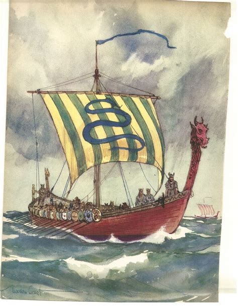 The Viking Long Ship , 7" x 11" print on paper. From The Book of Old ...