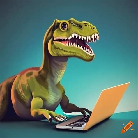 Dinosaur using a laptop on Craiyon