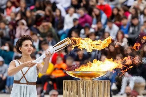 Ceremony of the Olympic Flame for Winter Olympics Editorial Stock Image - Image of greek, marble ...