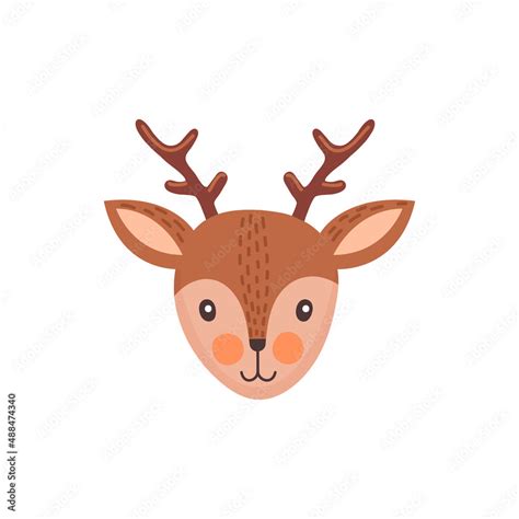 Deer or moose head face mask isolated animal emoji flat cartoon head ...