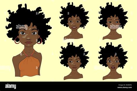 African girl with curly hair, set of emotions, vector illustration Stock Vector Image & Art - Alamy