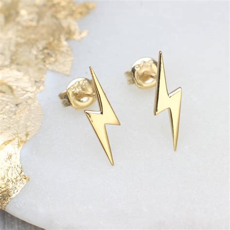 18ct Gold Plated Lightning Stud Earrings By Hurleyburley