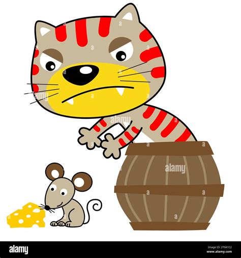 vector cartoon of cat on wooden barrel try to catch a mice Stock Vector Image & Art - Alamy