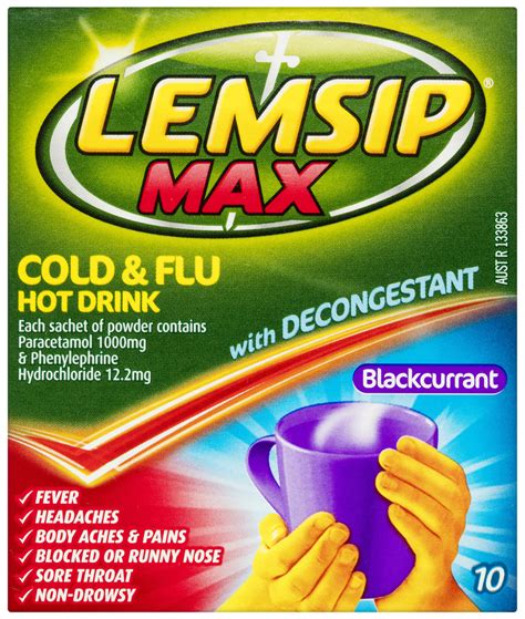 Lemsip Max Decongestant Cold & Flu Hot Drink Blackcurrant 10 Pack - Medicines to Midnight