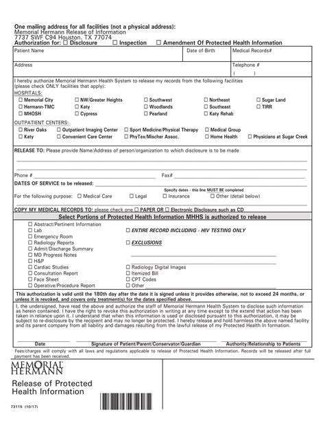 Blank Memorial Hermann Release | Fill Out and Print PDFs