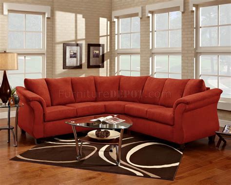 Red Fabric Elegant Modern Sectional Sofa