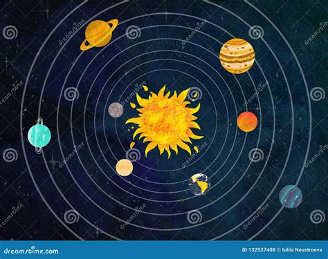 Solar System Composition Art Raster Textured Illustration Stock ...