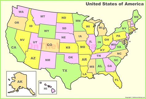 Us Map With State Abbreviations And Names Usa For - All Maps Word In Us Map With State ...