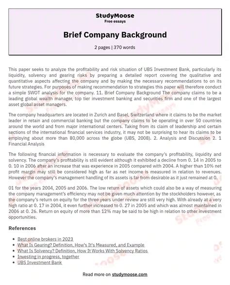 Brief Company Background Free Essay Example