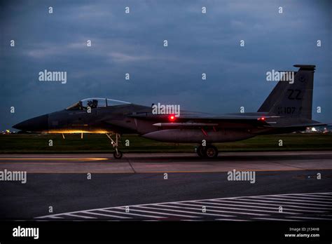 An F-15 Eagle from the 67th Fighter Squadron taxis across the flightline Feb. 7, 2017, on Kadena ...