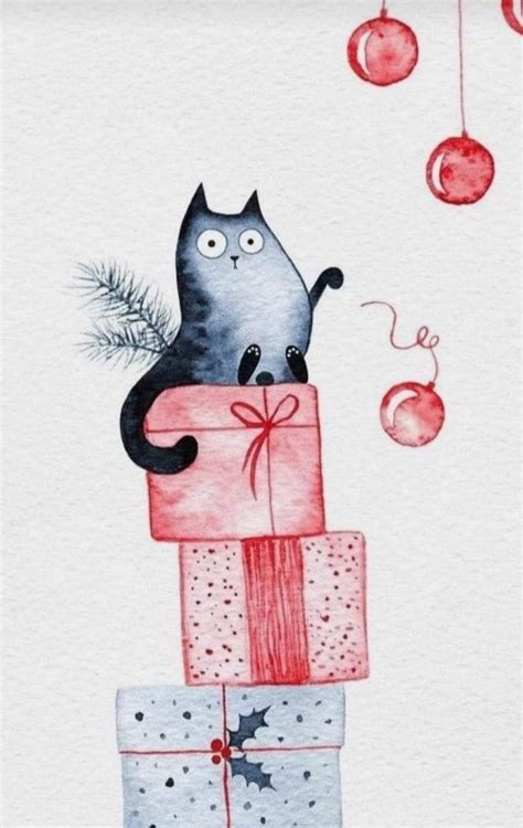 Pin by Giuggierre on Natale in 2023 | Christmas card art, Watercolor christmas cards diy, Cat ...