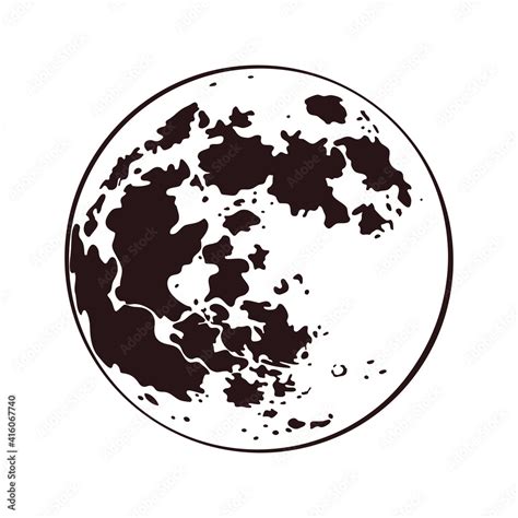 Full moon. Vector hand drawn illustration. Dark tattoo design. Black on a white background ...