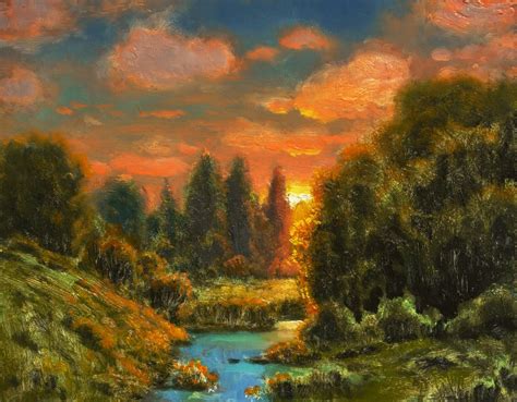 Oil Painting Original Landscape Western Art Rembrandt Sunset Signed MAX ...