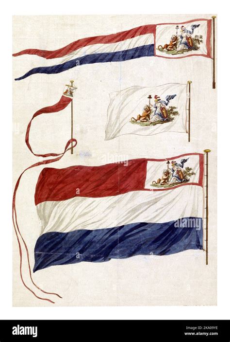 Flags of the Navy of the Batavian Republic, 1796, Hendrik Roosing, 1796 Four variants of the new ...