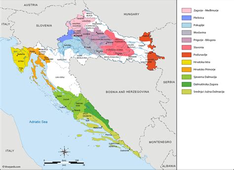 Croatia Map of Vineyards Wine Regions