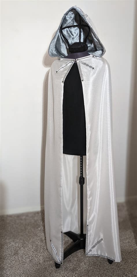 Hooded Cloak, Full Length. Gloss White Sateen. Silver Trim, Rhinestones ...