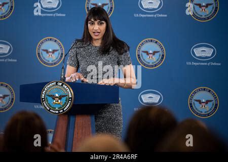 Deputy Pentagon Press Secretary Sabrina Singh takes a question from a reporter during a news ...