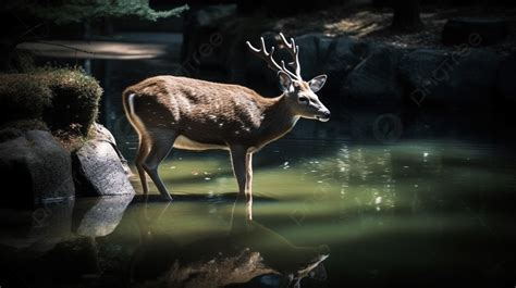 Deer Standing In The Water Background, Deer In The Pond, Hd Photography Photo Background Image ...