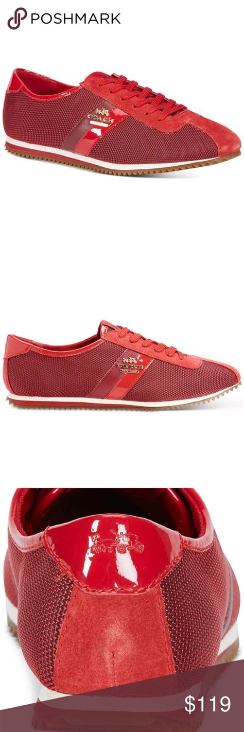 COACH red womens Leather Lace up Sneakers size 5.5 A refined take on the classic runner, this ...