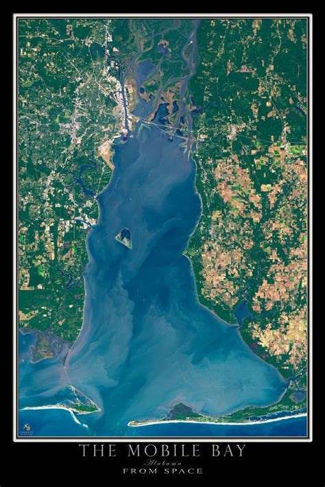 The Mobile Bay Alabama Satellite Poster Map | Aerial photography drone ...