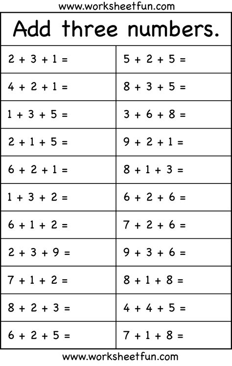 Add Three Numbers – 1 Worksheet / Worksheets | Pb | First Grade | First grade math worksheets ...