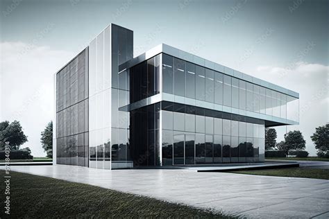 architectural rendering of a sleek and modern office building, with a ...