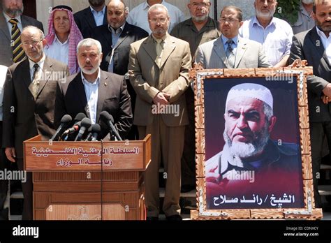 Palestinian Prime Minister in Gaza Strip, Ismail Haniya delivers a speech during a press ...