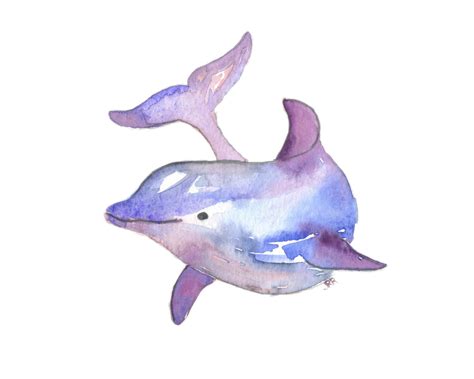 Dolphin Watercolor Art Print Ocean Animal Purple Blue Modern | Etsy